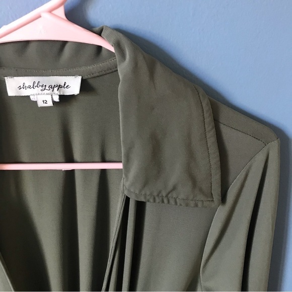 Shabby apple olive green long sleeves maxi wrap dress size 12 basic fall neutral - Picture 6 of 14